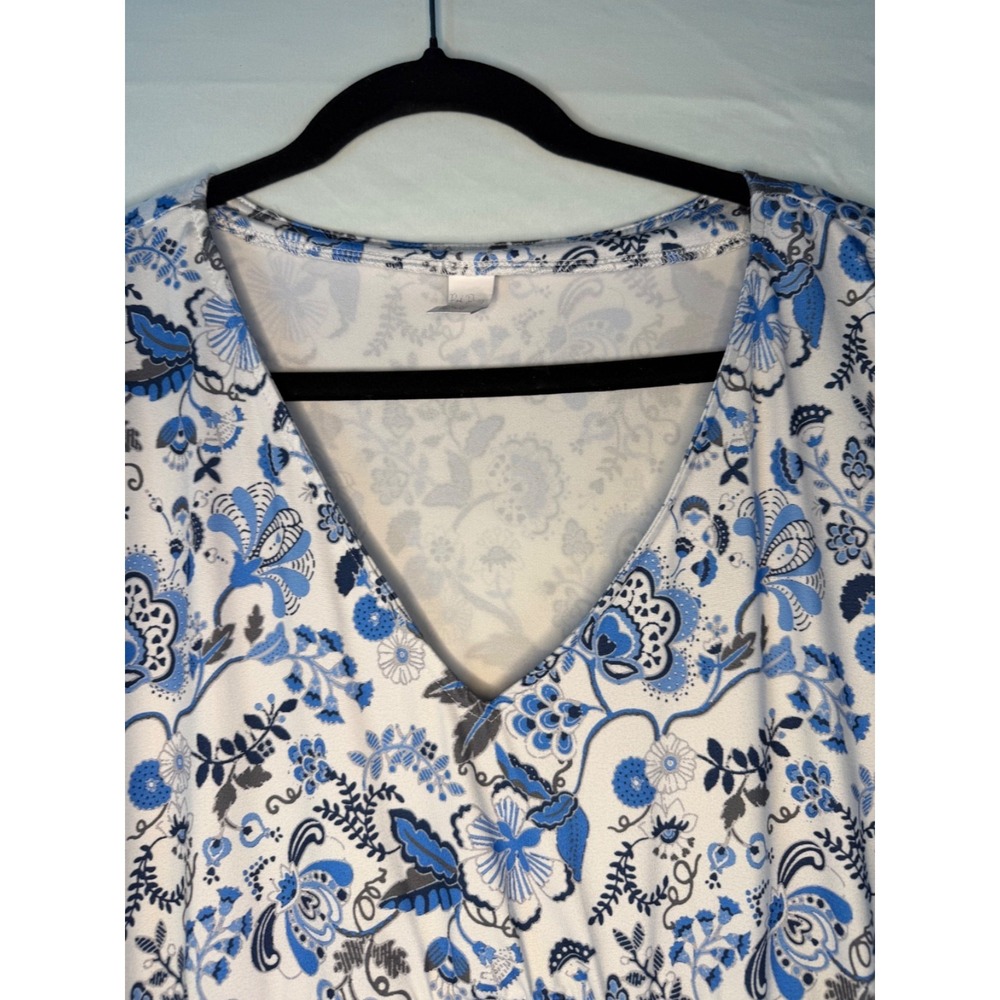 Pink Daisy womens blue & white floral 3/4 sleeve dress Sz 3x cottage core comfy - Picture 5 of 11